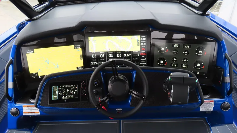Slide: The Image of 2025 MTI 42V boat dashboard with advanced navigation and control displays. - 21