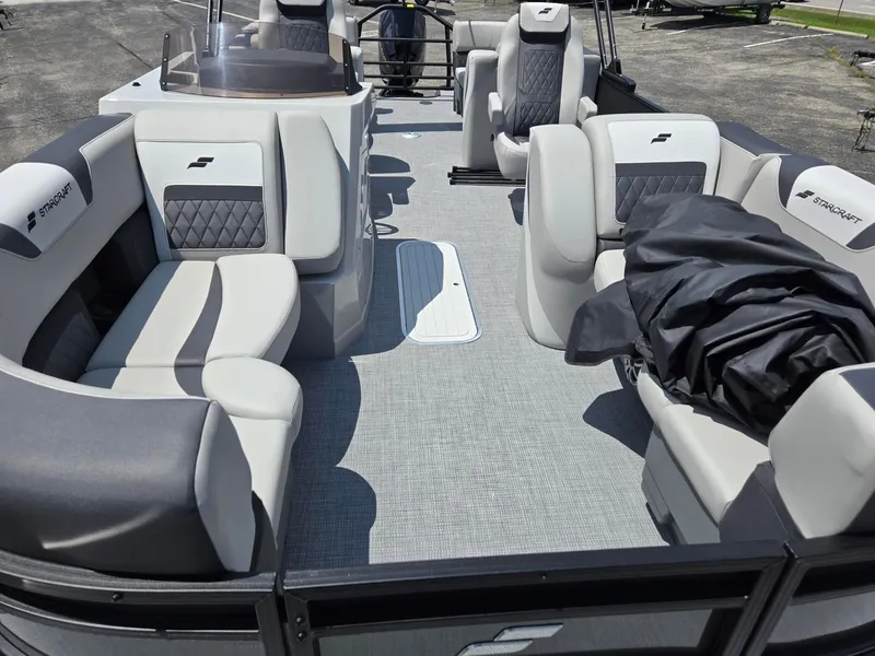 Slide: The Image of Luxurious interior of 2026 Starcraft SLS3R boat with plush seating and modern design. - 5
