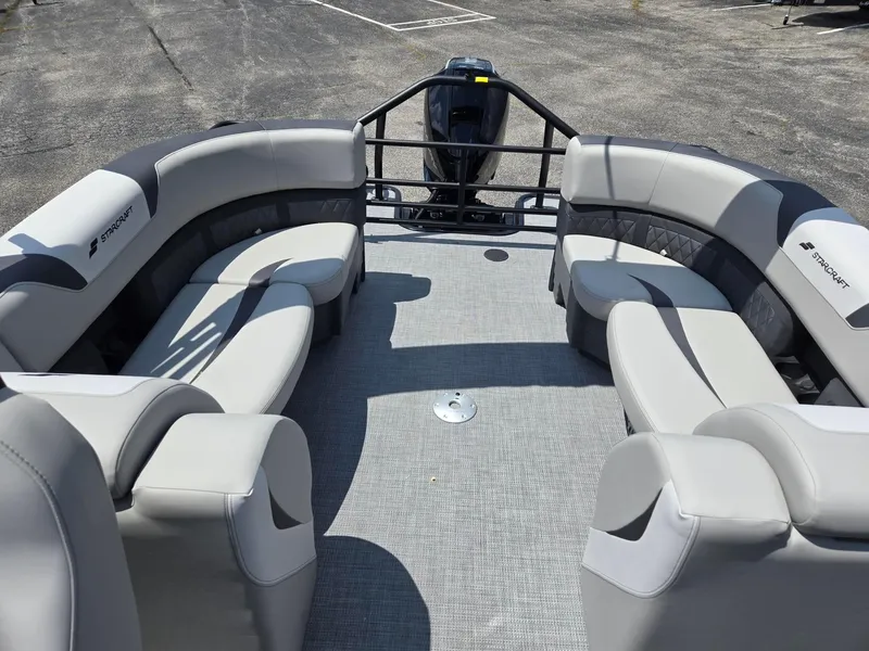Slide: The Image of Luxurious 2026 Starcraft SLS3R pontoon boat with spacious seating and modern design. - 6
