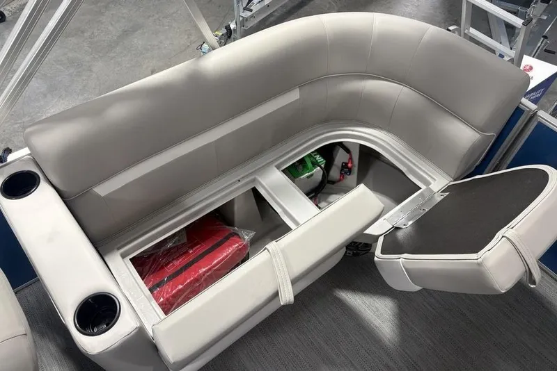 Slide: The Image of Interior seating and storage of 2025 Godfrey Xperience 2286 SBX pontoon boat. - 20