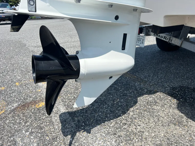 Slide: The Image of Close-up of a 2022 Carolina Skiff 19 LS boat propeller on a trailer. - 9