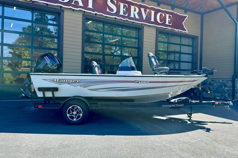 The Image of 2025 Ranger VS1682SC Angler boat parked outside service center. - 0