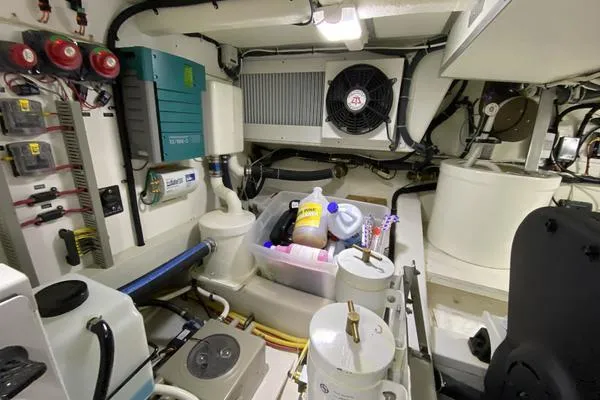 Slide: The Image of Luxurious cabin interior of 2011 Grand Banks 46 Eastbay SX with cozy bedding. - 49