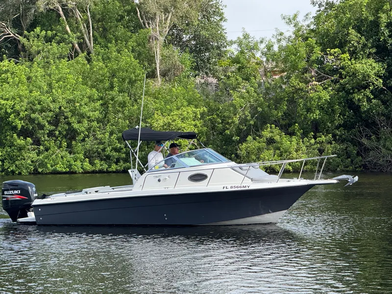 Slide: The Image of 2005 Hydra-Sports Lightning 230 WA boat cruising on a calm river with lush greenery. - 2