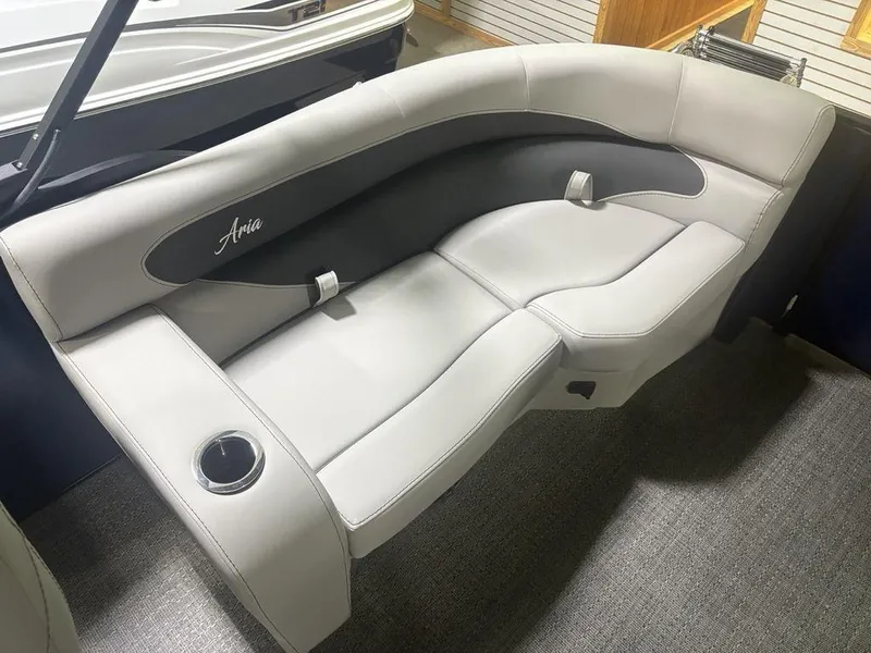 Slide: The Image of 2025 Barletta A20QC boat seat with cup holder, featuring "Aria" branding. - 28