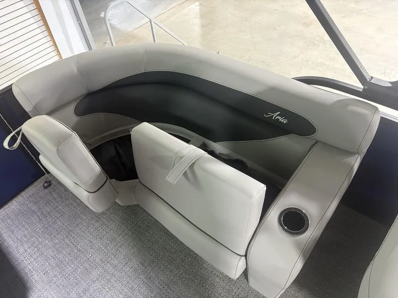 Slide: The Image of Luxurious seating in 2025 Barletta A20QC boat, featuring elegant design and cup holder. - 30