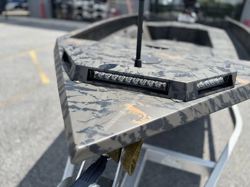 Slide: The Image of 2024 Edge Duck Boats 1756 DIAMONDBACK with camouflage design and LED lights on the bow. - 15
