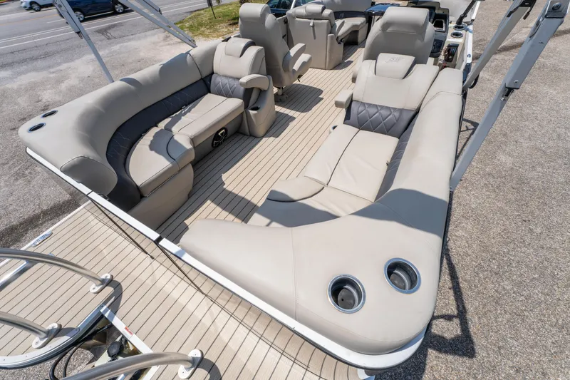 Slide: The Image of Luxurious interior of 2022 Silver Wave 2410 SW5 CLS pontoon boat with plush seating. - 19