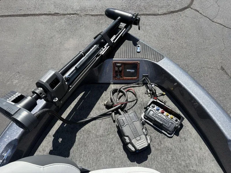 Slide: The Image of Triton TR205 DC Walleye boat deck with Lowrance equipment, 2000 model. - 2