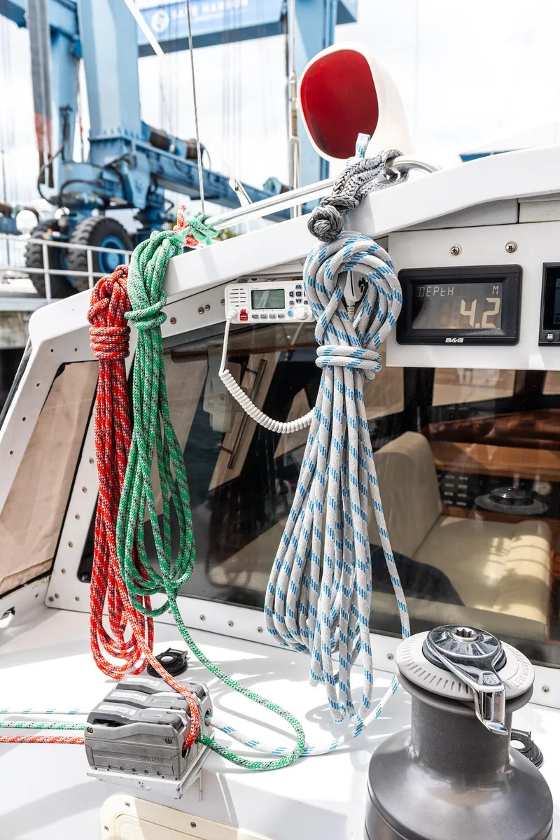 Slide: The Image of Sailing yacht cockpit with ropes and winch, Custom Kelly Archer, 1998 model. - 49