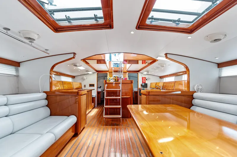 Slide: The Image of Luxurious interior of 1998 Custom Kelly Archer yacht with wooden finishes and skylights. - 5