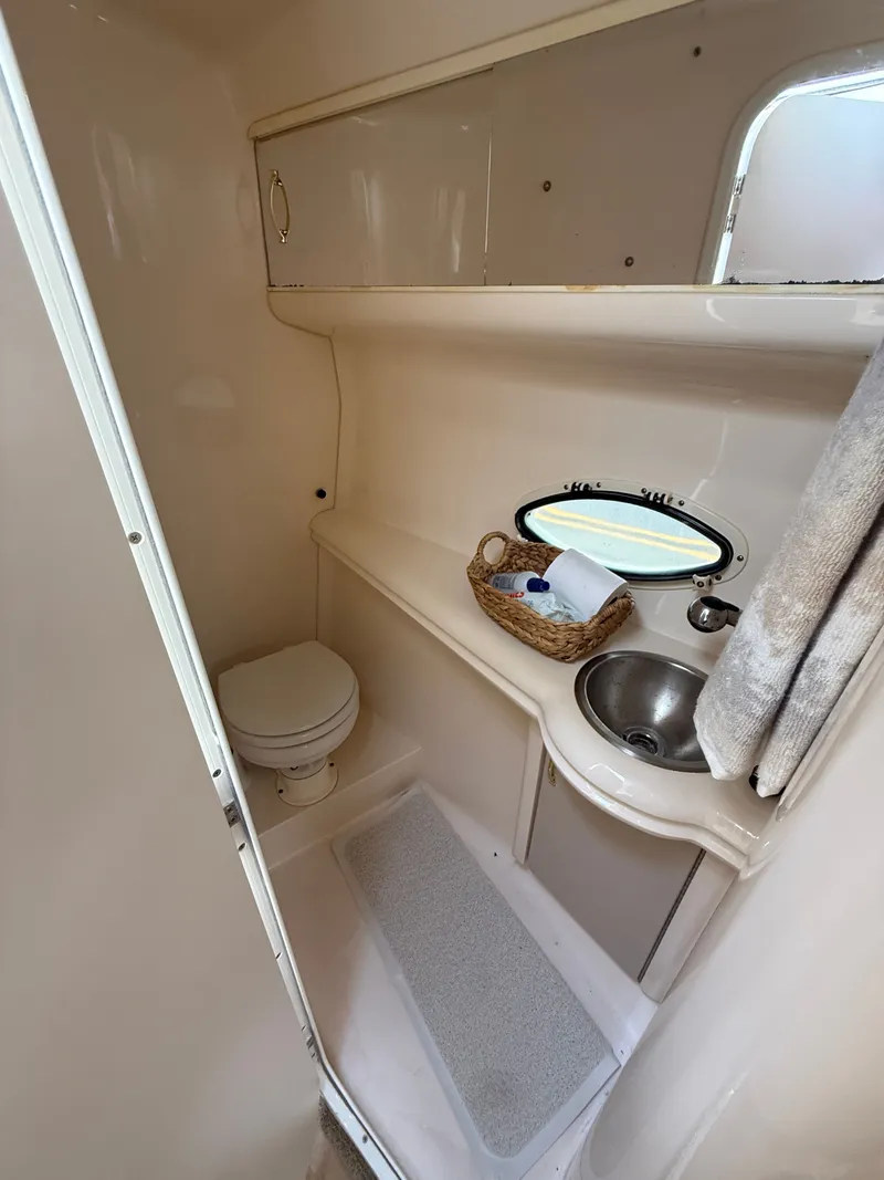 Slide: The Image of Interior of a 2001 Larson Cabrio 270 yacht bathroom. - 24