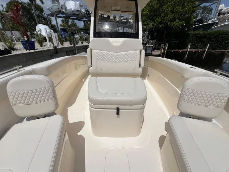 Slide: The Image of 2026 Scout 260 LXF boat interior with luxurious seating and modern design. - 27