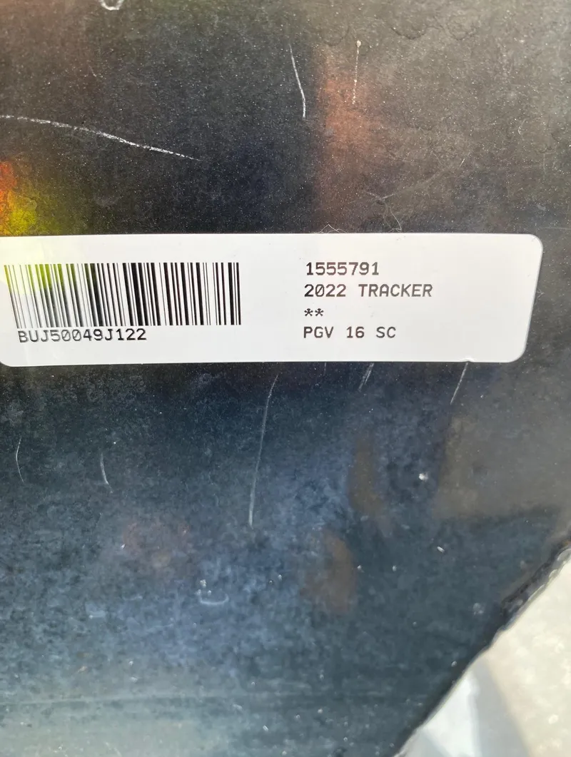 Slide: The Image of Barcode label on 2022 Tracker Pro Guide V-16 SC boat. - 13