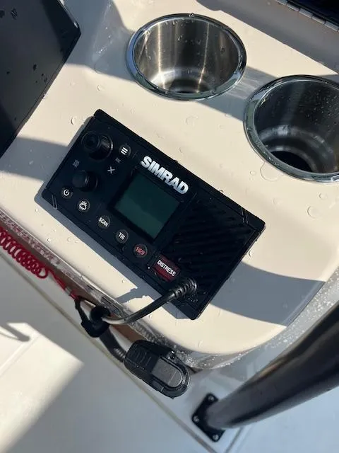 Slide: The Image of Simrad marine electronics on 2024 Boston Whaler 210 Montauk boat console. - 9