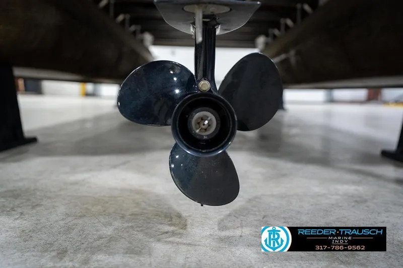 Slide: The Image of Close-up of a 2019 Bennington 18 SLV boat propeller in a showroom. - 46