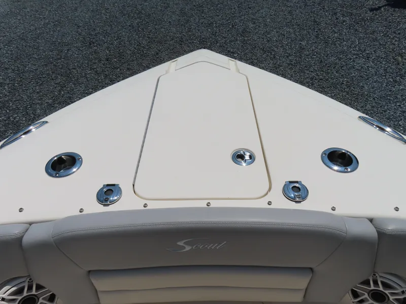 Slide: The Image of 2022 Scout 255 Dorado boat deck with seating and storage compartments. - 18