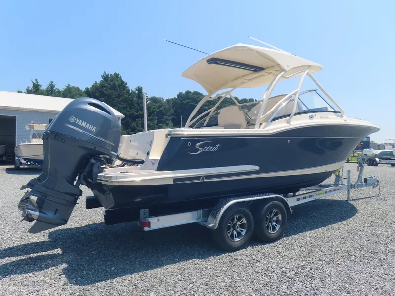 Slide: The Image of 2022 Scout 255 Dorado boat on trailer with Yamaha outboard motor. - 3