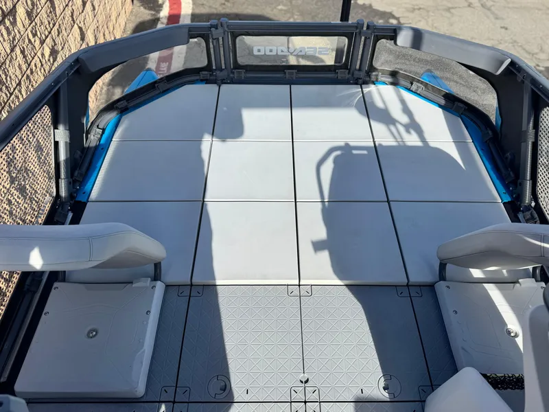 Slide: The Image of 2023 Sea-Doo Switch Sport 18 deck with modular seating and spacious layout. - 12