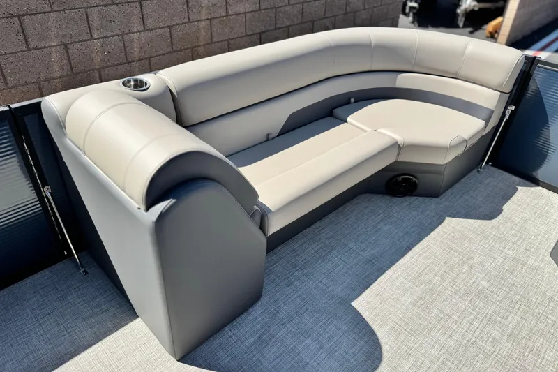 Slide: The Image of Luxurious seating on 2025 Flagship E22RF boat, featuring sleek design and comfortable upholstery. - 10