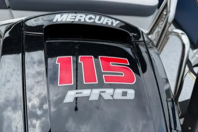 Slide: The Image of Mercury 115 Pro outboard motor on 2025 Harris Sunliner 230 boat. - 18
