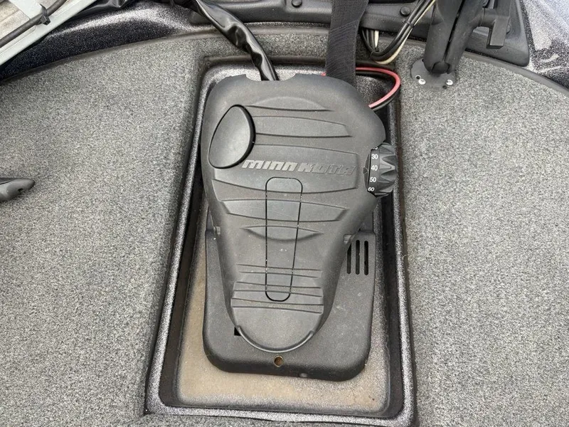 Slide: The Image of Foot pedal control on a 2025 Skeeter FX 20 boat, featuring Minn Kota branding. - 2