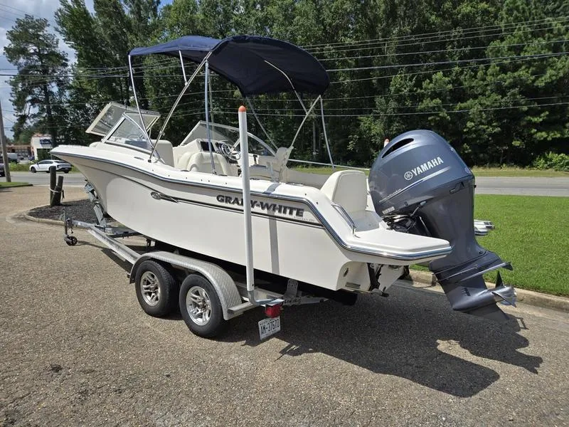 Slide: The Image of 2018 Grady-White Freedom 215 boat on trailer with Yamaha outboard motor. - 5