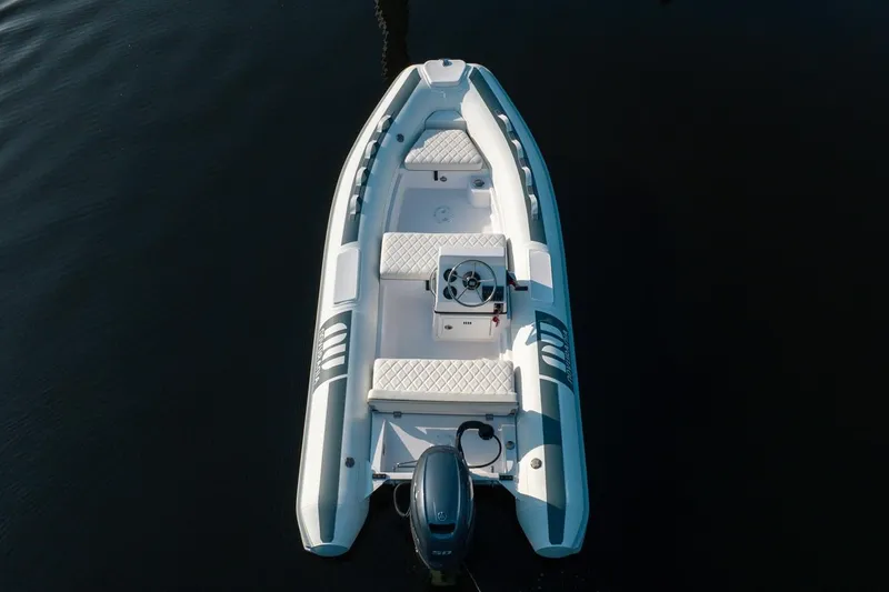 Slide: The Image of 2026 Novurania DL 400 boat on calm water, aerial view. - 12