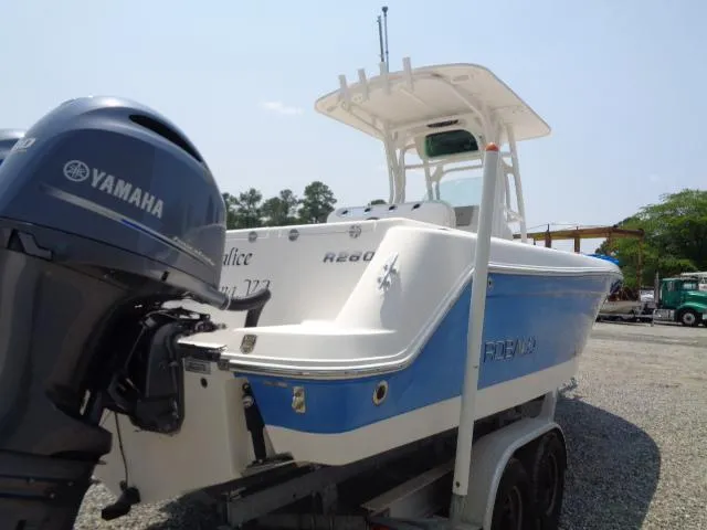 Slide: The Image of 2017 Robalo R260 Center Console boat with Yamaha engine on trailer. - 28