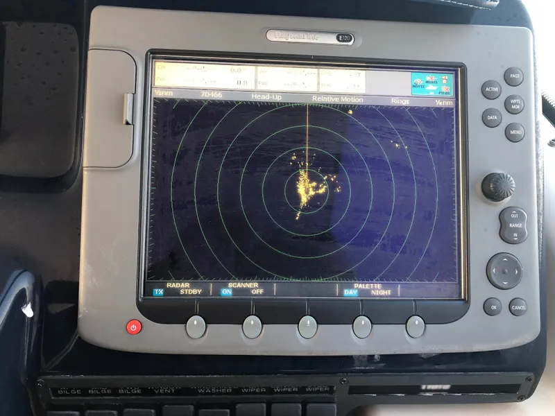 Slide: The Image of Radar display on 2008 Tiara Yachts 3900 Sovran, showing navigation data. - 16