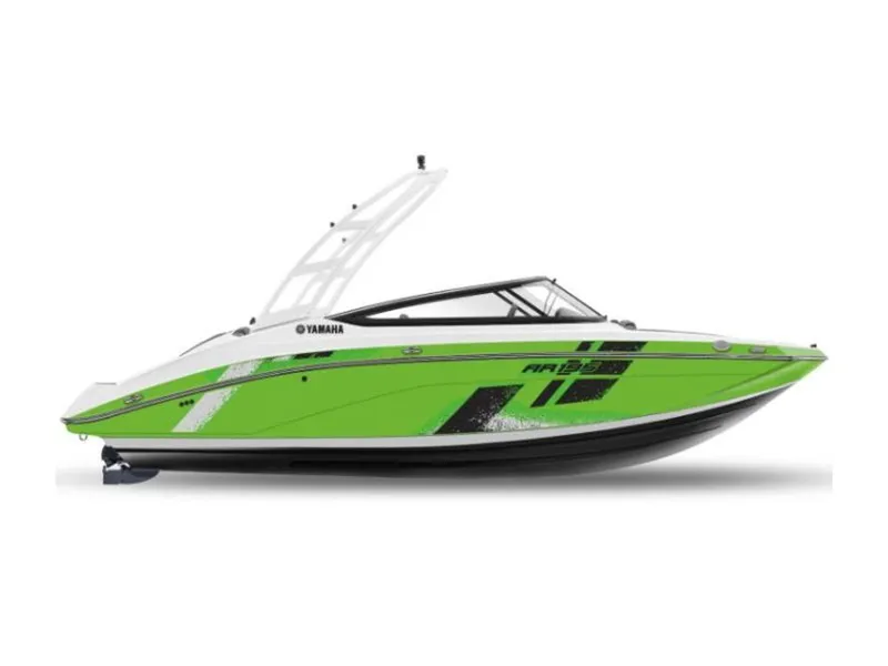 Slide: The Image of 2022 Yamaha AR195 boat, vibrant green and white design, sleek and modern profile. - 4