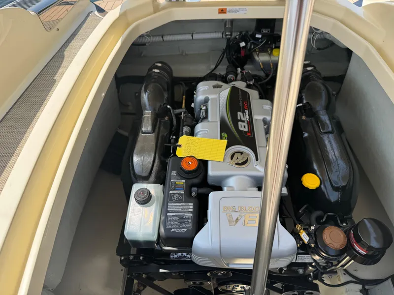 Slide: The Image of 2022 Chris-Craft Launch 28 GT engine compartment with powerful V8 engine. - 30