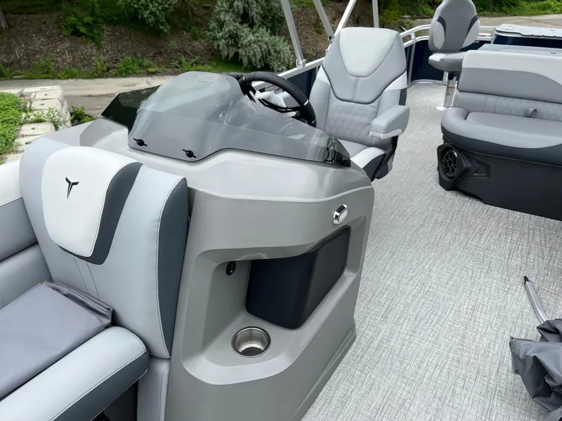 Slide: The Image of 2026 Tahoe Pontoon LTZ 2385 RF interior with modern helm and seating. - 19