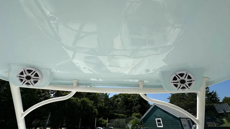 Slide: The Image of 2026 Key West 239 DFS boat speakers and canopy, viewed from below. - 19