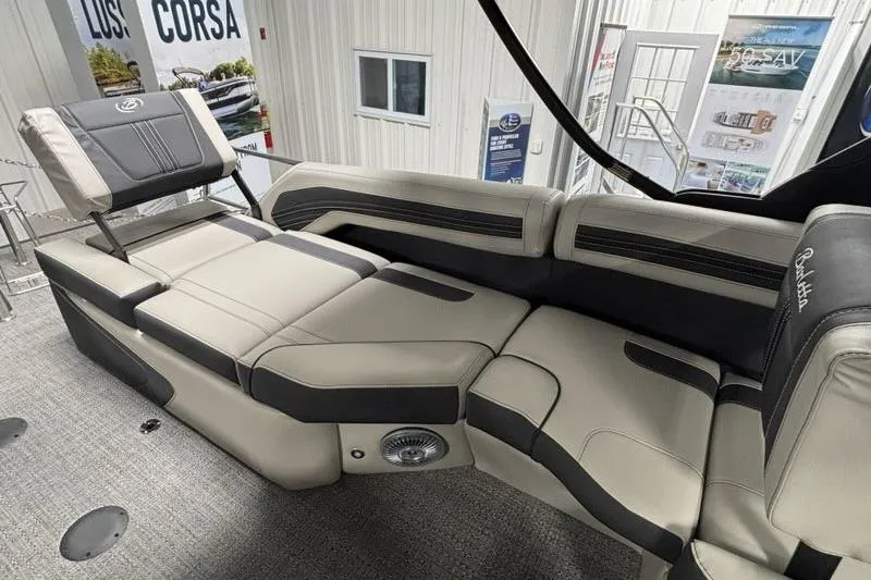 Slide: The Image of 2026 Barletta Corsa boat interior with luxurious seating and modern design. - 14