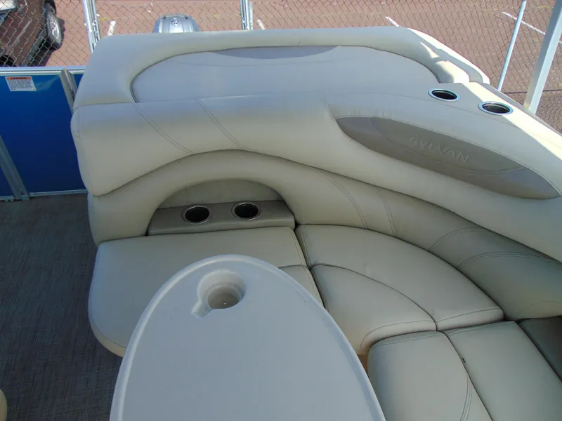 Slide: The Image of Luxurious seating on 2019 Sylvan Mirage 820 Cruise pontoon boat with cup holders. - 10