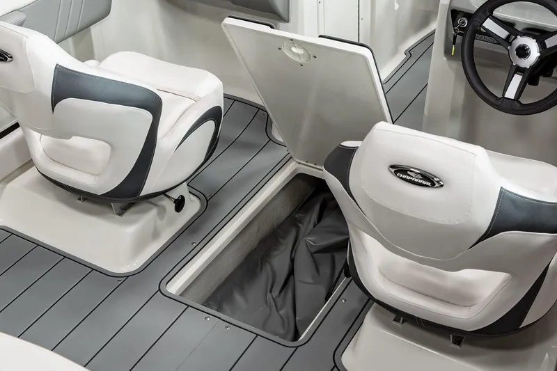Slide: The Image of Manufacturer Provided Image: 2022 Chaparral 21 Surf boat interior with storage compartment and seating. - 12