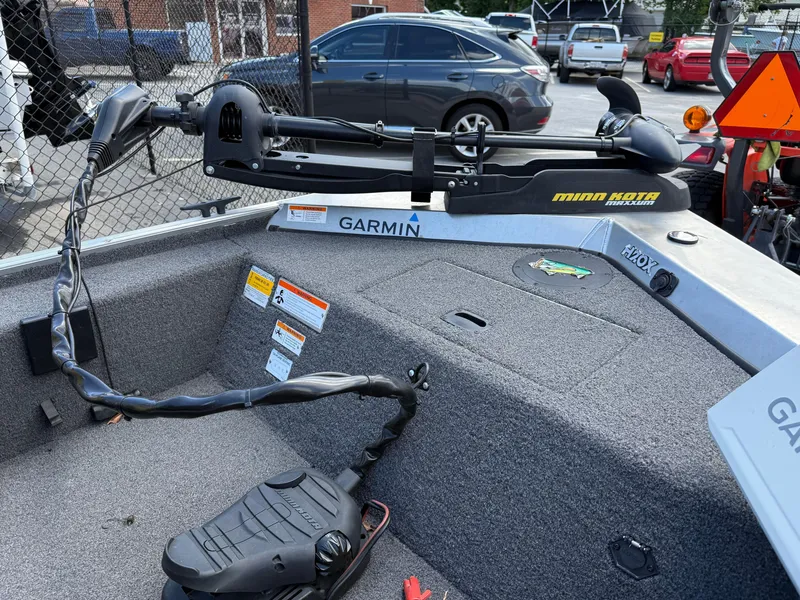 Slide: The Image of 2018 Lowe Stryker 16 boat with Minn Kota trolling motor and Garmin equipment. - 11