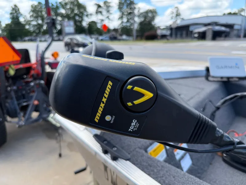 Slide: The Image of Trolling motor control on a 2018 Lowe Stryker 16 boat, featuring Maxxum 70SC. - 26