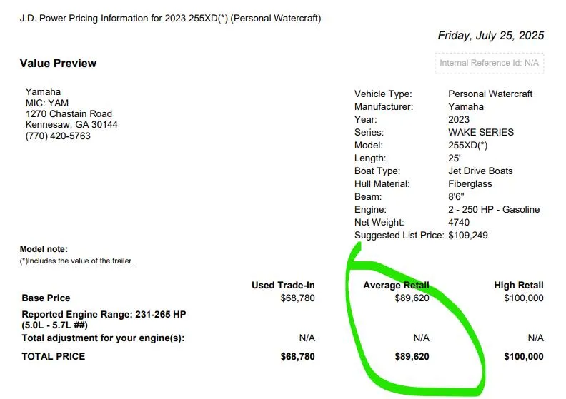 Slide: The Image of Pricing details for 2023 Yamaha Boats 255 XD personal watercraft. - 3