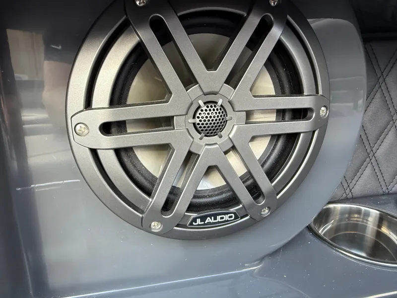 Slide: The Image of Close-up of JL Audio speaker in 2025 Cobalt R6 boat interior. - 31