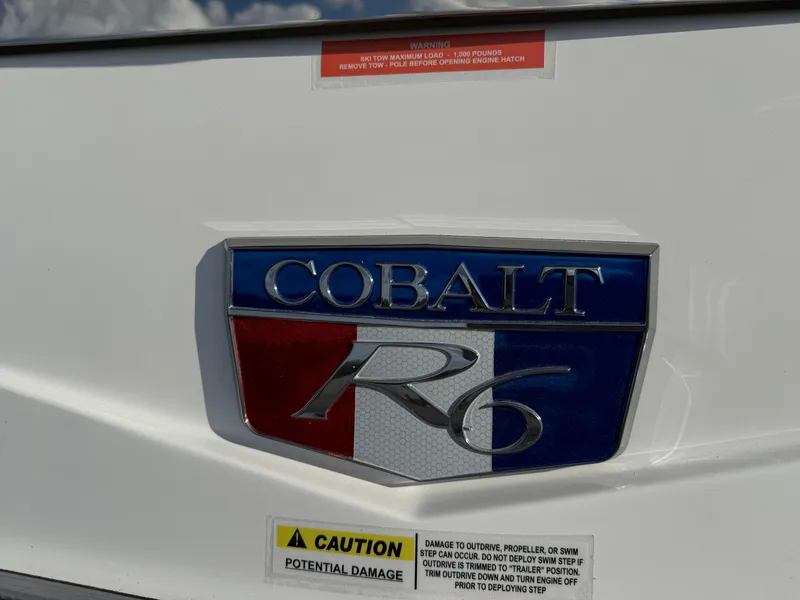 Slide: The Image of 2025 Cobalt R6 logo on a white surface with caution labels. - 36
