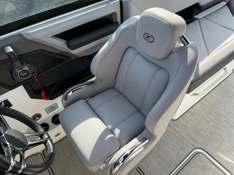 Slide: The Image of Luxury seating in 2022 Cobalt R8 boat cockpit, featuring sleek design and premium materials. - 35