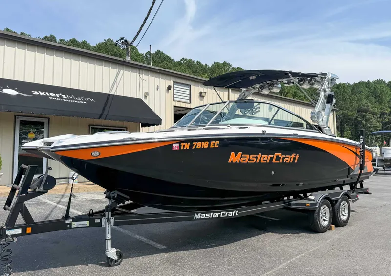 Slide: The Image of 2012 MasterCraft X55 boat on trailer at Skier's Marine dealership. - 3