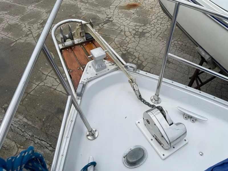 Slide: The Image of Bow of 1987 Nonsuch 30 Ultra sailboat with anchor and winch system. - 12
