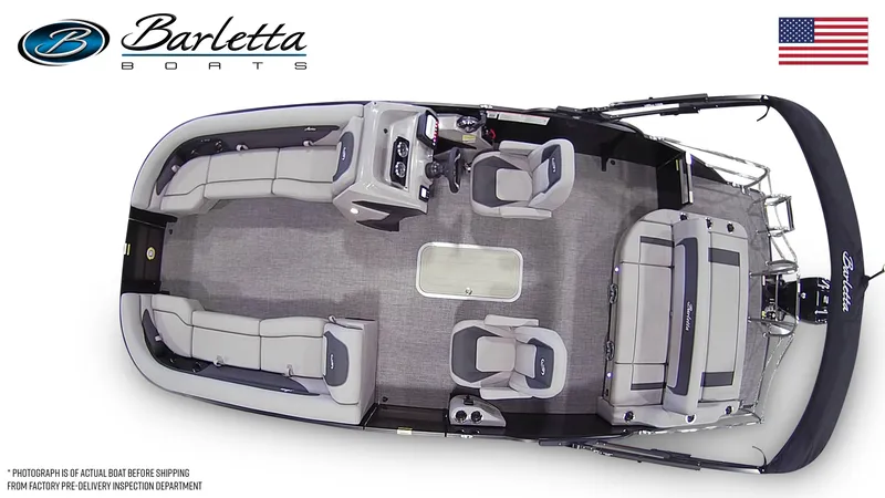 Slide: The Image of Aerial view of Barletta ARIA 24 UC pontoon boat, 2026 model. - 6