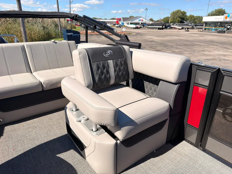 Slide: The Image of The 2026 Barletta Lusso 25 U features luxurious, cushioned seating with a modern design. - 37