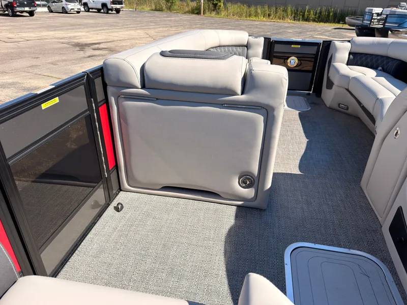 Slide: The Image of The image shows the interior of a 2026 Barletta Lusso 25 U with gray upholstery. - 39