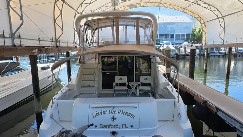 Slide: The Image of 2001 Sea Ray 450 Express Bridge docked in St. Petersburg, FL marina. - 25