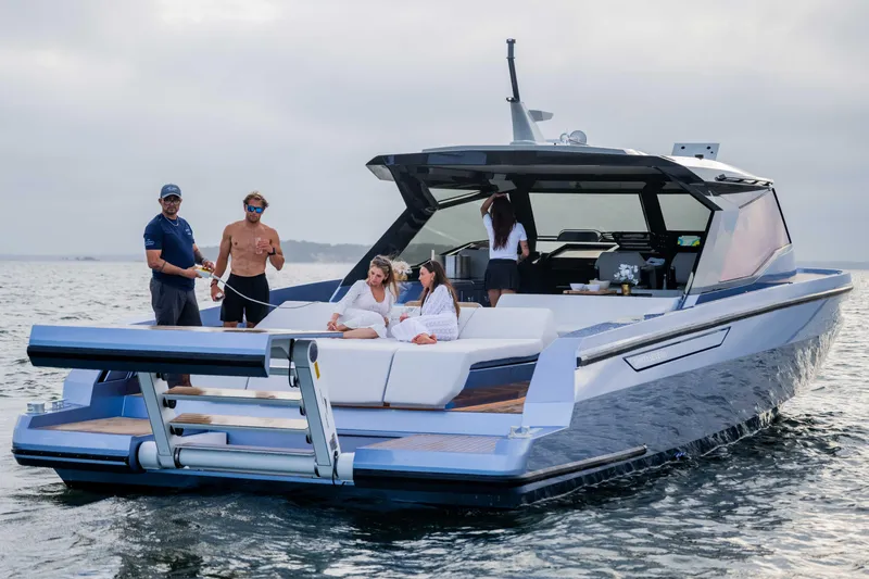 Slide: The Image of Luxury Santasevera52 yacht cruising with passengers enjoying the deck, 2026 model. - 8